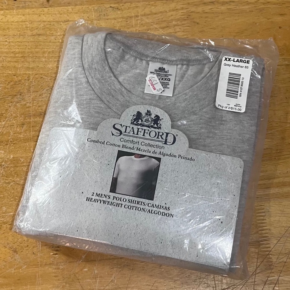 Stafford Comfort Collection Mens 2 Pack XXL Grey Heather Heavyweight Cotton Vtg